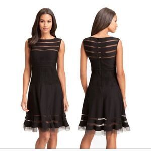 Tadashi Shoji Sexy Black Evening Dress with Mesh Panels Size M